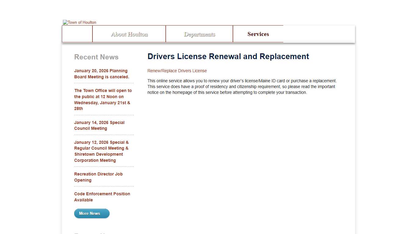 Drivers License Renewal and Replacement - Town of Houlton